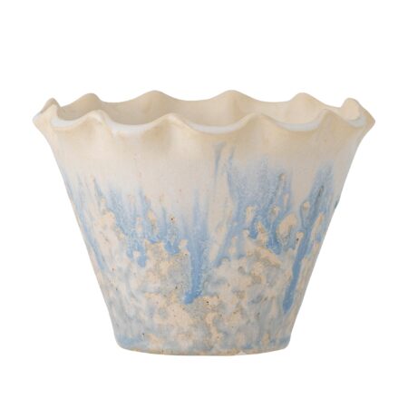 Bloomingville - Bertha Urtepotteskjuler, Blå, Stentøj - Ø14 Ã H10,5 cm